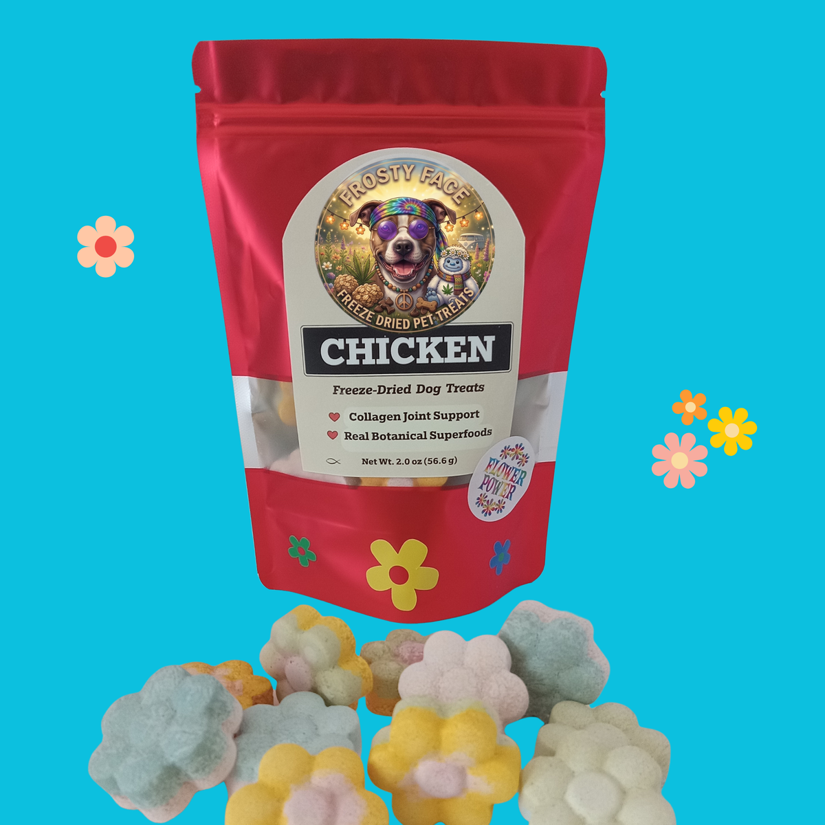 Freeze-Dried Chicken Treats for Dogs "Flower Power" Hippie Collection 2.0oz (56.6g)