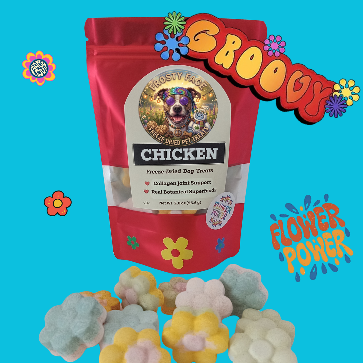 Freeze-Dried Chicken Treats for Dogs "Flower Power" Hippie Collection 2.0oz (56.6g)